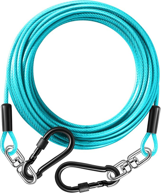 Dog Tie Out Cable 20FT-500Lbs,Heavy Duty Dog Leads&Tether for Yard with Swivel Hook,Small Large Dogs Leash Line for Outside,Rust Chew Proof Dogs Run Cable for Outdoor Camping(Teal, 20FT)