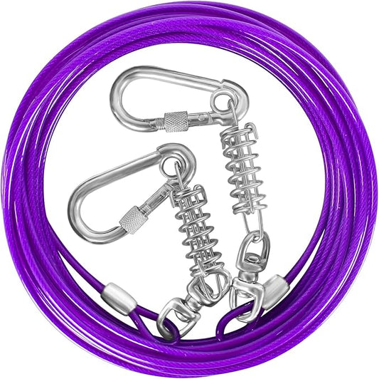 Dog Tie Out Cable - 10/15/20/25/30FT Heavy Duty for Large Dogs Up to 250LBS - Rosy Pink/Blue/Purple/Silver/Red/Green/Yellow