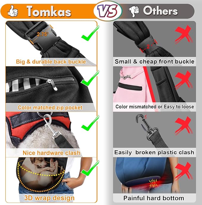 Tomkas Dog Sling Carrier for Small Dogs Puppy Carrier for Small Dogs (Black, for Pets Weight 2-7 lbs)