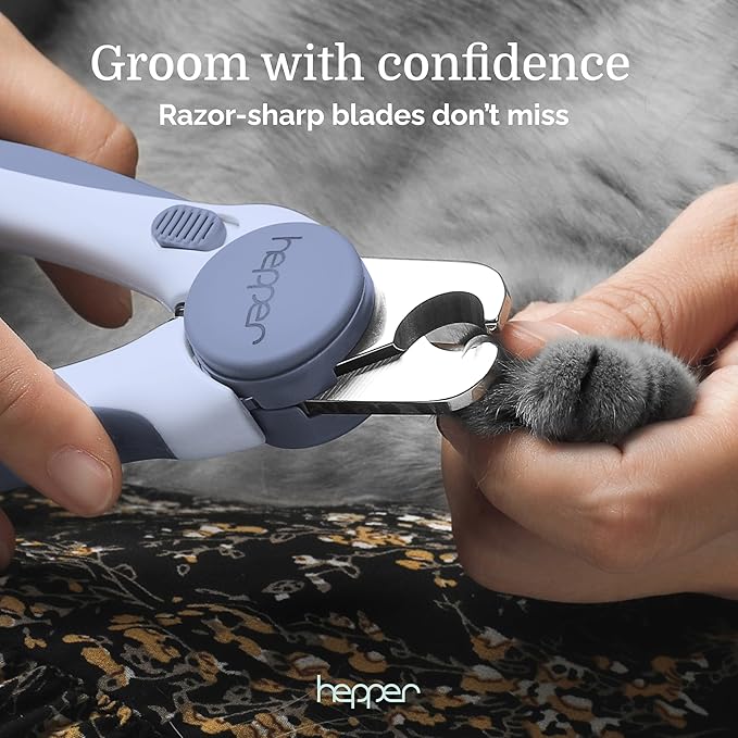 Hepper Cat Nail Clipper Kit - Small and Large Sharp Cat Claw Clippers with Added Nail File and Storage Pouch - Cat Nail Clippers with Safety Guard and Lock - Professional Cat Manicure …