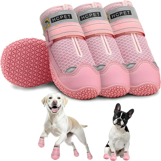 Hcpet Dog Shoes for Large Dogs, Breathable Dog Booties for Small Medium Dogs, Anti-Slip Dog Boots & Paw Protectors for Hot Pavement Winter Snow Hiking with Reflective Straps Pink Size 6
