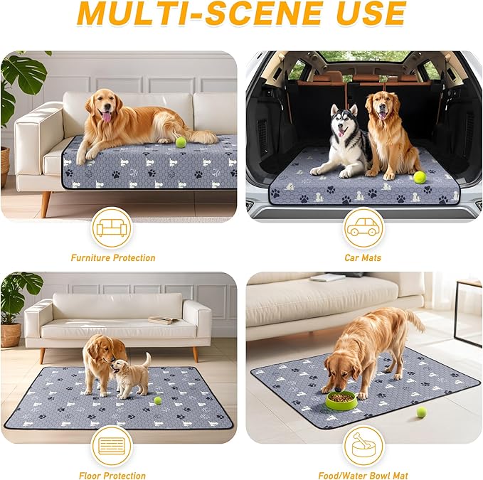 Washable Pee Pads for Dogs, 2 Pack Reusable Puppy Pads, Waterproof Pet Pee Pads for Dog Potty Training, Extra Large Dog Pee Pads for Crate, Playpen, and Whelping, Durable and Absorbent, Grey 34"x52"