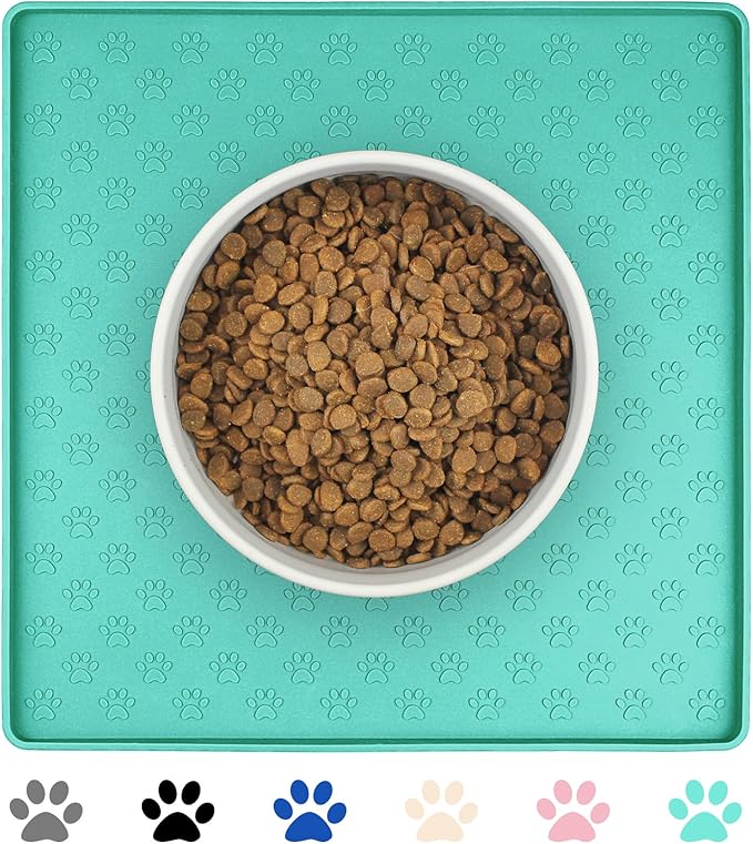 Ptlom Pet Placemat for Dog and Cat, Waterproof Non-Slip Silicone Feeding Bowl Mat Prevent Food and Water Overflow, Puppy Dish Feeder Fountain Trays Suitable for Medium and Small Pets, Green