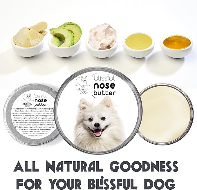 The Blissful Dog American Eskimo Nose Butter for Dry, Cracked Skin, Lick-Safe Dog Nose Balm with Moisturizing Shea Butter, Almond, Olive, and Essential Oils, Pet Supplies, Uncented, 4 oz.