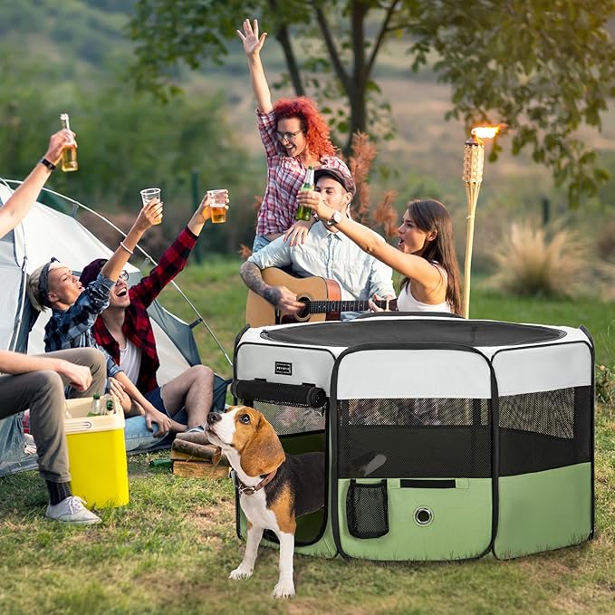 PETSFIT Portable Dog Playpen,36" Dog Play Pen Indoors with Removable Waterproof Mat & Zippered Roof | RV, Camping, Travel Dog Pen | Whelping & Cat Observation Space(36" L x 36" W x 21" H)