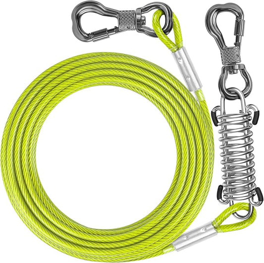 Tresbro 15 FT Dog Tie Out Cable with Spring, Shock Absorbing Tether Chains for Outside Aavilable in 10/15/20/25/30/40/50/70/100/120 FT, Heavy Duty Leads for Yard for Medium & Large Dogs Up to 500 LBS