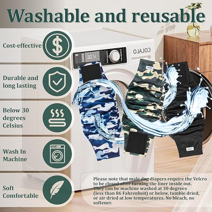 Reusable Dog Diapers Male, Premium Washable Belly Bands for Male Dogs, Pack of 5, High Absorbing Large Male Dog Wraps for Doggie & Puppy in Incontinence or Excitable Urination and Training(L)