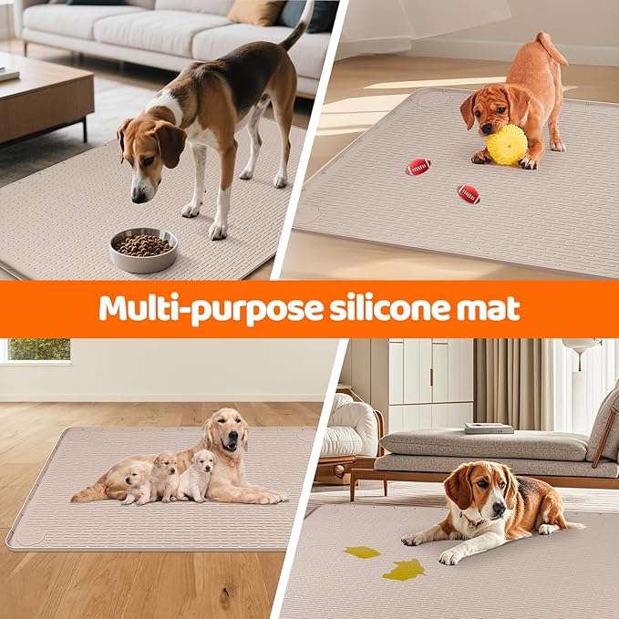 Pee Pads for Dogs, 40" x 28" Extra Large Reusable Dog Silicone Mat for Floor Protector, Washable Non-Slip Dog Training Pads for Potty Training (Khaki)