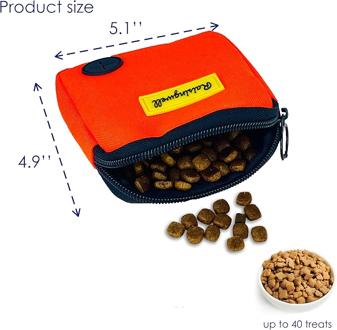 Dog Treat Pouch for Pet Walking and Training with Clicker Poop Bags Small Fanny Zipper Pack Holder for Puppy Snack Dispenser Kit for Leash and Outdoor Use (Orange)