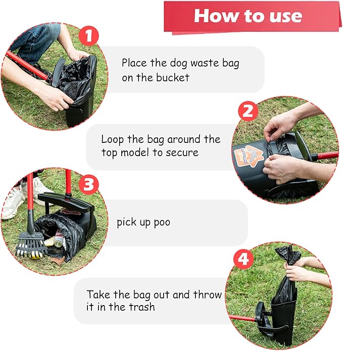 Pooper Scooper Large Swivel Bin & Rake for Large & Small Dogs Non-Breakable Dog Poop Scooper with 20 Waste Bags Easy to Clean Pet Waste Use on Grass, Dirt or Gravel - Pet Supplies