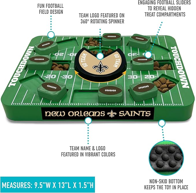 Pets First NFL New Orleans Saints Large Puzzle Toy - Interactive Dog Slow Feeding Treat Toy, Large Size