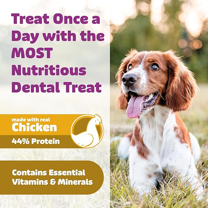 Dog Dental Treats – Vet VOHC Approved – Delicious Chicken Protein – Removes Tartar with Cleaning Comb Shape – Dental Dog Treats for Medium Dogs (36oz, 45 Count)