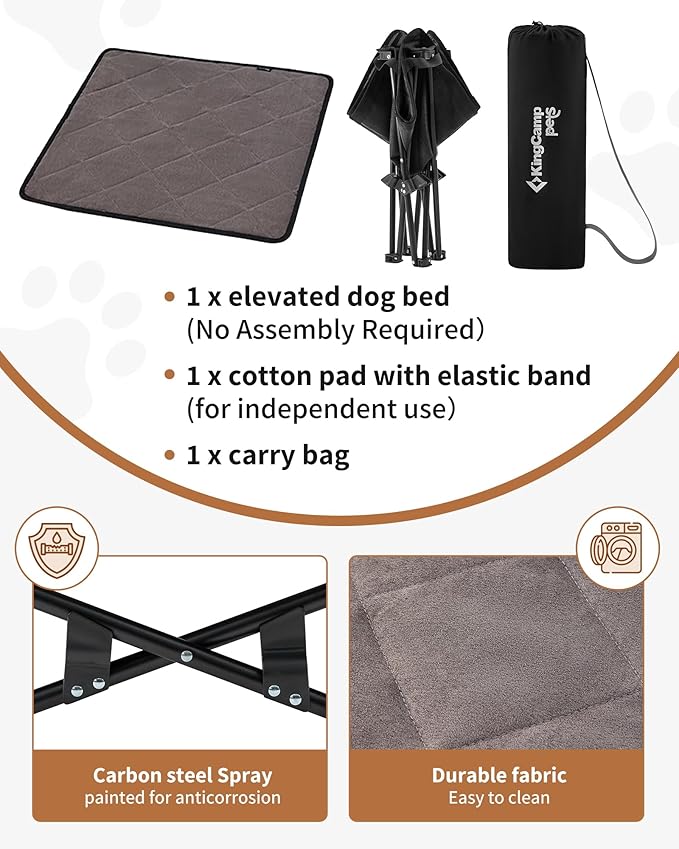KingCamp Elevated Dog Bed for Small Dogs, Raised Outdoor Indoor Portable Cooling Cot Lifted Pet Hammock Off Ground with Washable Breathable Mesh & Frame with Non Slip Foot for Camping Backyard, Black