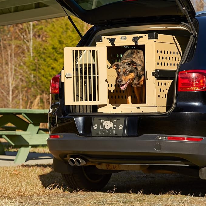 Heavy Duty Fully Collapsible Powder-Coated Aluminum Dog Crate - Medium (Tan)