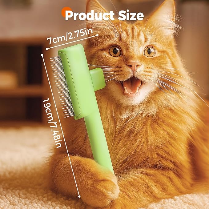 Pet Hair Removal Comb Flea Combs for Cats and Dogs, Pet Flea Comb Grooming Brush with One-Click Release Button, Dog Cat Deshedding Brush for Short & Long Hair (Blue & Green)