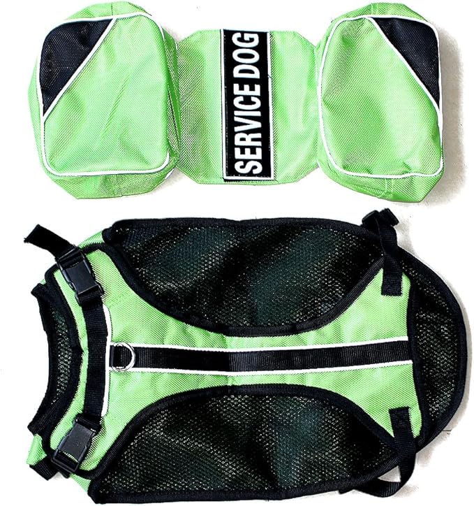 Serijoars Dog Vest Harnesses with Saddlebag Backpack for Camping & Travel - Reflective Hound Hiking Backpack Saddle Bag - Lightweight Vest Harness for Medium & Large Dogs (Green, M)