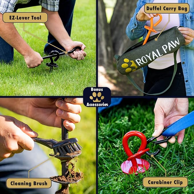 ROYAL-PAW Dog Tie Out Stake - for Large Dogs up to 210 lbs - Heavy Duty Dog Stake for Yard, Beach & Camping Outside - Best in Ground Anchor for a Dog Cable, Leash, Lead Tether (1, Crimson Red)