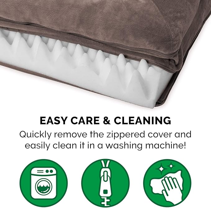 Furhaven Orthopedic Dog Bed for Large Dogs w/ Removable Bolsters & Washable Cover, For Dogs Up to 95 lbs - Faux Fur & Velvet Sofa - Driftwood Brown, Jumbo/XL