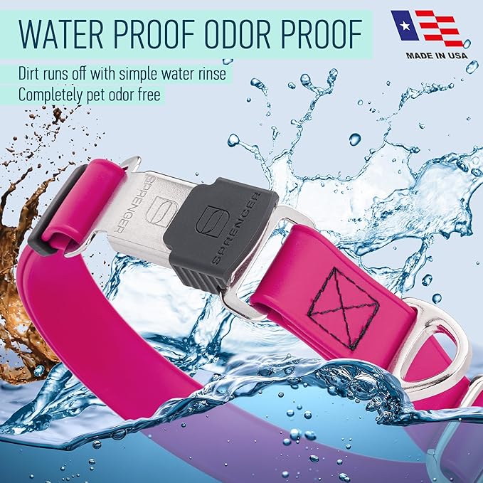 Dogline Biothane Waterproof Dog Collar with Herm Sprenger Stainless Steel Quick Release Buckle – Heavy Duty Tactical Durable Collar for Dogs – Comfortable and Safe Pet Collar, W 3/4" L 12-19", Magenta