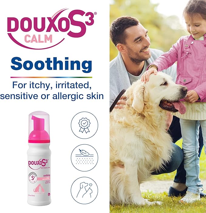 Douxo S3 Calm Mousse, Contains 0.75% Ophytrium, Soothing, For Itchy, Irritated or Allergic Skin, For Dogs and Cats, 5.1 fl. oz. (150mL)