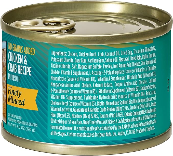 Nulo Finely Minced Chicken & Crab Flavor Wet Canned Cat Food, 6.0 Ounce (Pack of 8)