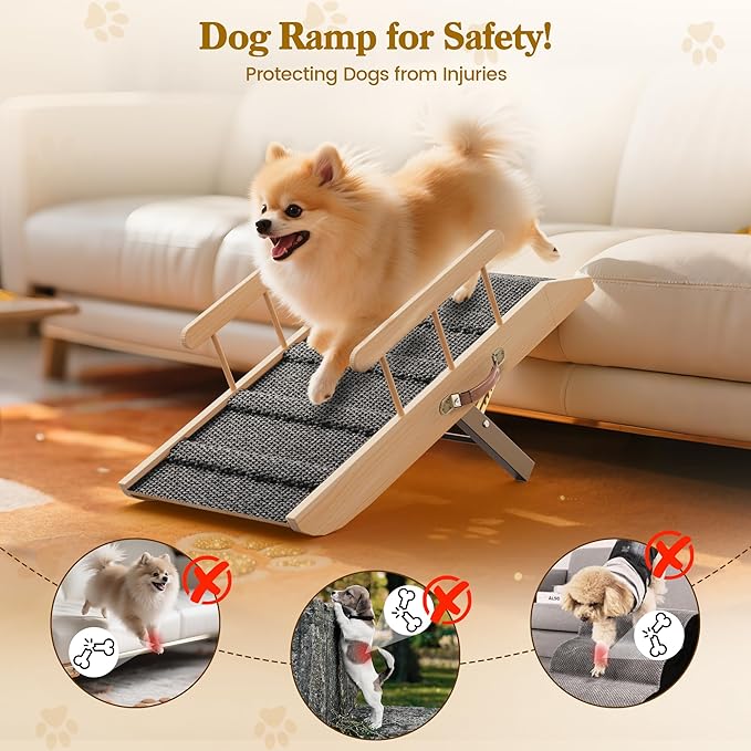 Small Dog Ramp for Bed Couch, Pet Ramp for Small Old Dogs Cats with 5 Adjustable Heights from 7.09" to 12.60", Portable Non-Slip Dog Ramp for High Bed, Couch, Hold up to 100 LBS