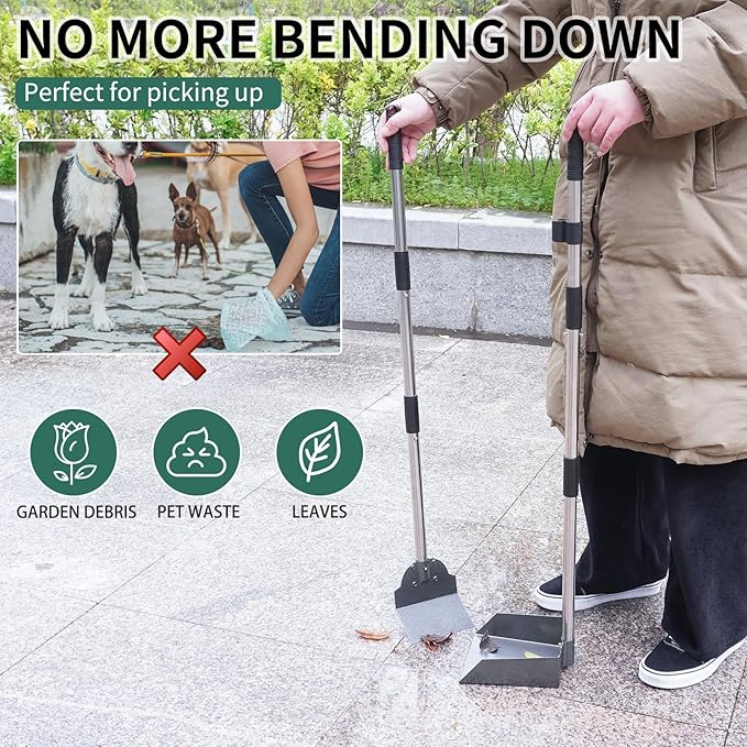 SCENEREAL Dog Pooper Scooper for Yard - Tray & Spade Set, Long Handle Metal Detachable Poop Scooper for Large Medium Small Dogs, Pet Waste Removal Scoop with No Bending for Outdoor Grass, Dirt Gravel