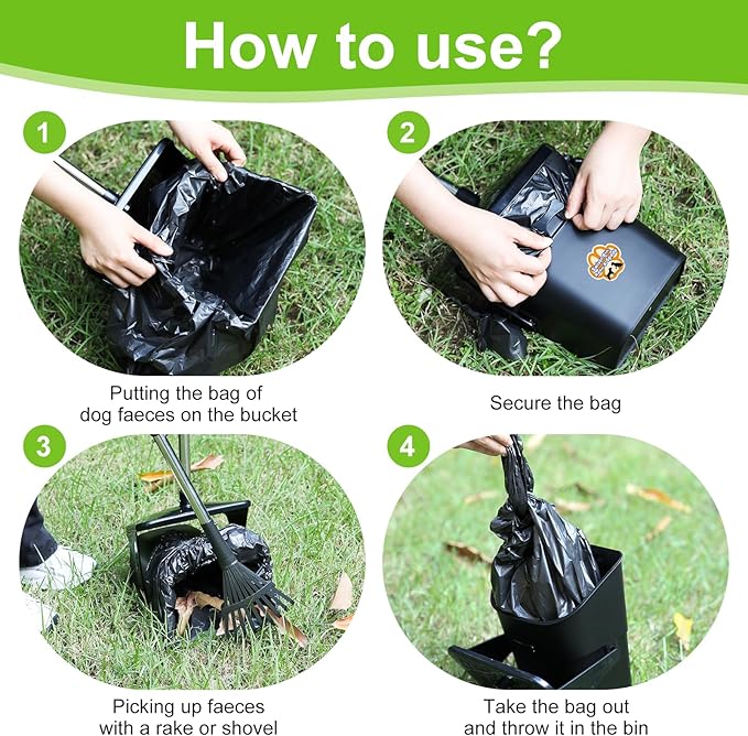 Pooper Scooper Large Swivel Bin & Rake & Spade with 20 Waste Bags and 1 Hook, 39.3" Long Handle Metal Dog Pooper Scooper for Yard, Easy to Clean Pet Waste Use on Grass, Dirt, Gravel or Flats