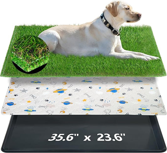 Reusable Dog Loo System with Artificial Grass Turf&Pee Pads&Tray, for Puppy Potty Training is Portable&Easy to Clean,35x23in Large Dog Litter Box Toilet for Indoor/Outdoor use(35.6''x23.6'')