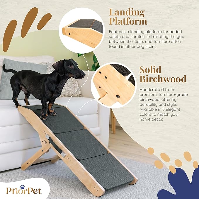 Dog Steps for Bed & Couch 2-in-1 Dog Stairs/Ramp - Height Adjustable Dog Ramp for Couch 7” - 20” - Pet Stairs, Dog Stairs for Small Dogs - Easy to Move Pet Steps with Landing Platform, Natural
