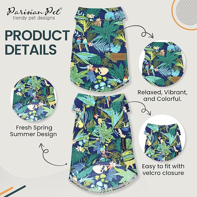 Parisian Pet Unisex Amazonia Dog Shirt - Leafy Dog Beach Outfit - Cotton Dog Summer Clothes - Stylish Hook and Loop Closure Dog Costume - Machine Washable Dog Shirts for Large Dogs - XL3