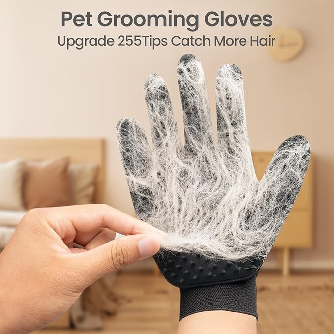Pet Hair Remover Glove - Gentle Pet Grooming Glove Brush - Deshedding Glove - Massage Mitt with Enhanced Five Finger Design - Perfect for Dogs & Cats with Long & Short Fur - 1 Pack (Right-hand), Black