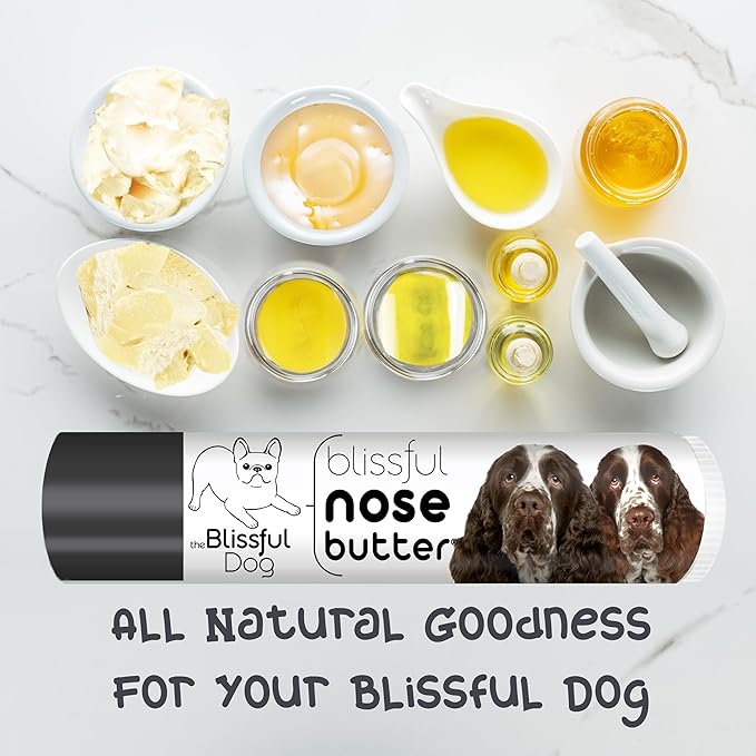 The Blissful Dog Springer Spaniel Nose Butter for Dry, Cracked Skin, Lick-Safe Dog Nose Balm with Moisturizing Shea Butter, Almond, Olive, and Essential Oils, Pet Supplies, Uncented, 0.15 oz.