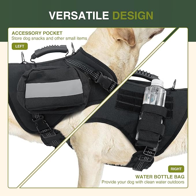 Tactical Dog Harness with Reflective Material, Adjustable Heavy-Duty No Pull Harness, Tear-Resistant Dog Tactical Vest with Handle, Breathable Outdoor Gear for Training, Hiking, Walking, Black S