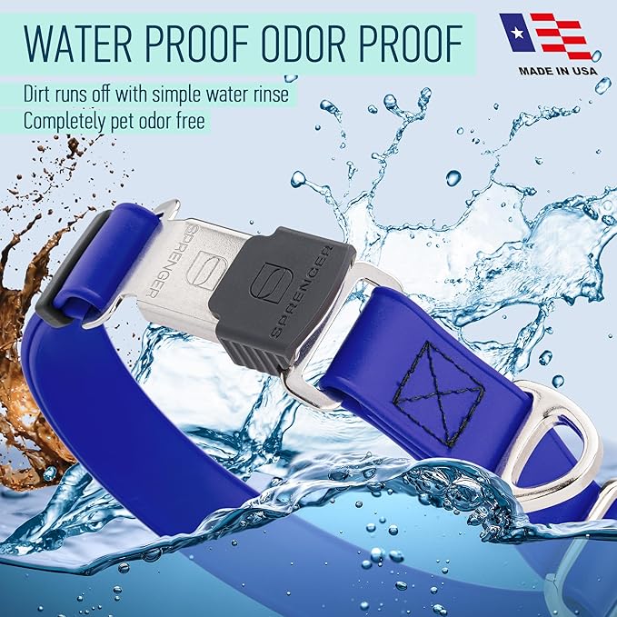 Dogline Biothane Waterproof Dog Collar with Herm Sprenger Stainless Steel Quick Release Buckle – Heavy Duty Tactical Durable Collar for Dogs – Comfortable and Safe Pet Collar W 1" L 15-25" Blueberry
