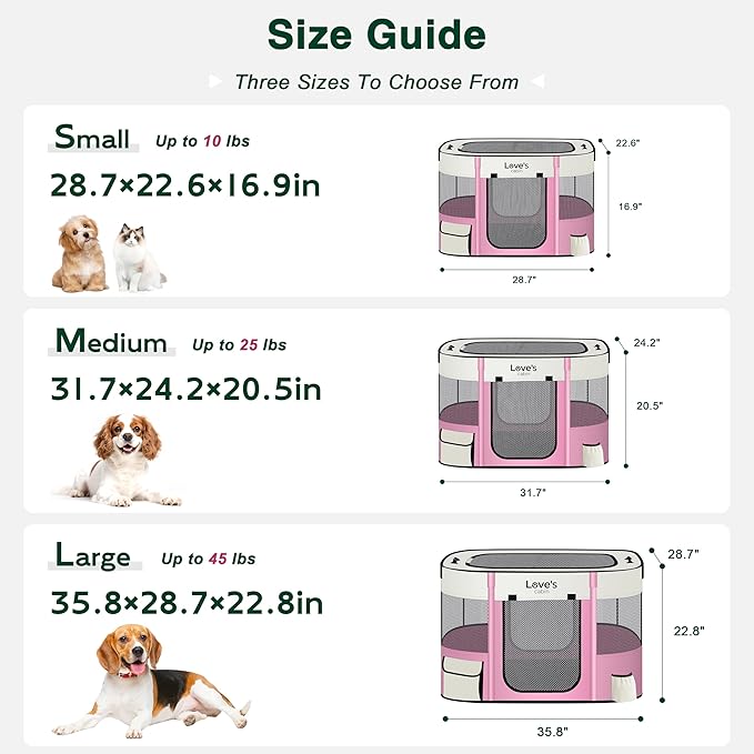 Love's cabin Pet Puppy Dog Playpen, Large Dog Tent Crates Cage Indoor/Outdoor, Portable Exercise Playpen for Cat, Foldable Pop Up Dog Kennel Playpen with Carring Case (L, Light Pink)