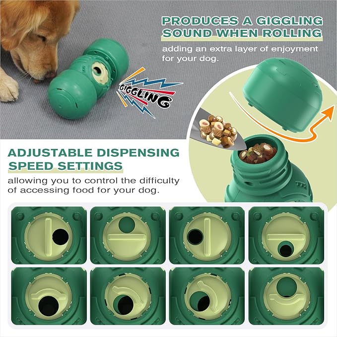 KADTC Dog Treat Dispener Toys Rolling Giggling Indestructible Puzzle Feeder Toy Adjustable Food Dispensing Speed for Medium/Large Aggressive Chewers Breed