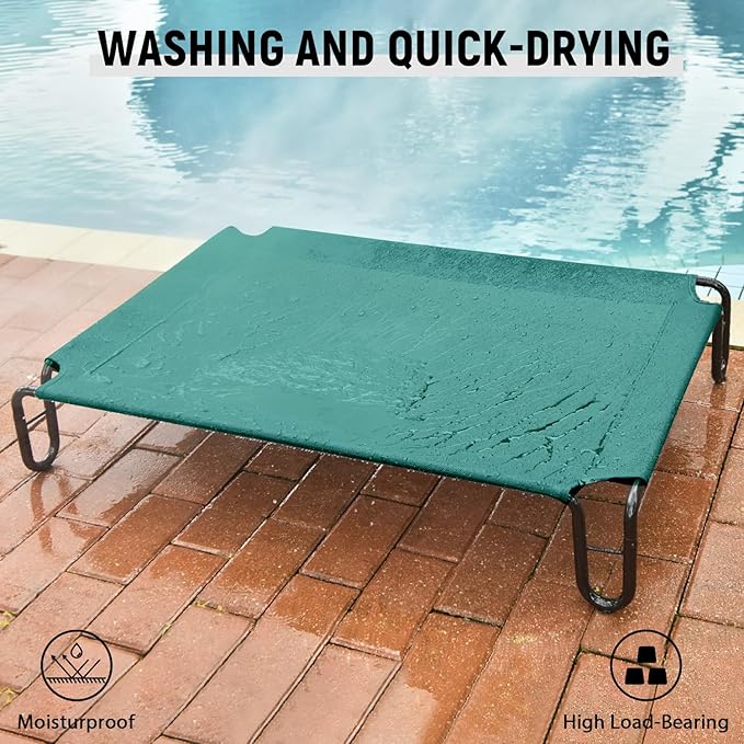 Pettycare Elevated Outdoor Dog Bed - Small Dog Cot, Waterproof, Cooling with Teslin Mesh, Non Slip, Up to 35 lbs, Green