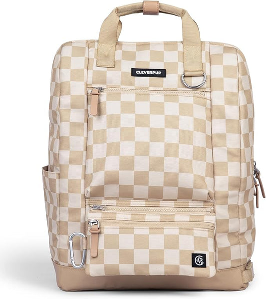 Porter 2-in-1 Dog Gear Backpack – Premium Dog Travel Bag with 10 Pockets, Zip-Off Treat Pouch, Leash Clip, Waterproof Pockets & Water Bottle Holder – Weekend, Hiking, Camping, Checkerboard