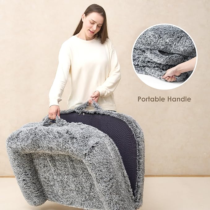 EHEYCIGA Foldable Human Dog Bed, Orthopedic Memory Foam Human Sized Dog Bed, Waterproof Pet Bed for People, Faux Fur Pet Couch for Adult, Grey, 72"x44"x11"