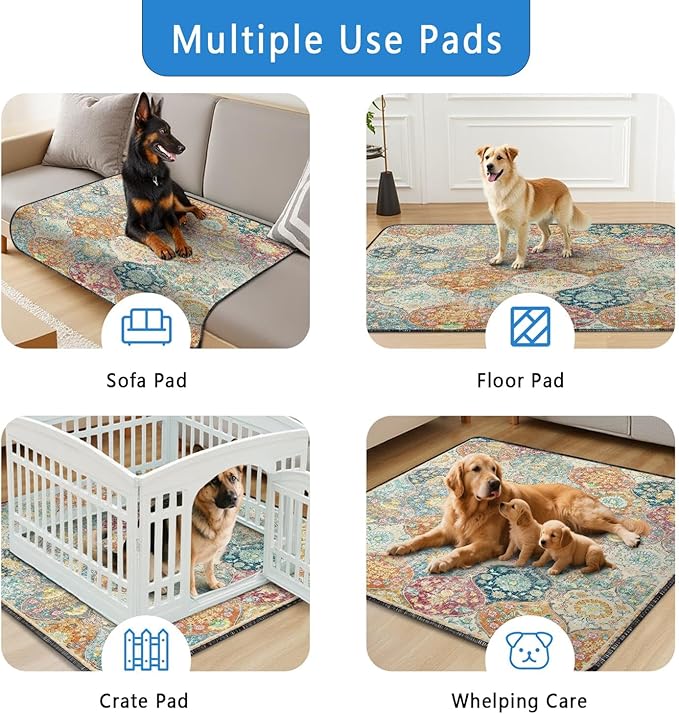 Washable Pee Pads for Dogs 2 Pack, Absorbent Reusable Puppy Pads Waterproof, Leakproof & Non-Slip Whelping Pad, Potty Training Pads for Dogs Playpen Mat 48x48