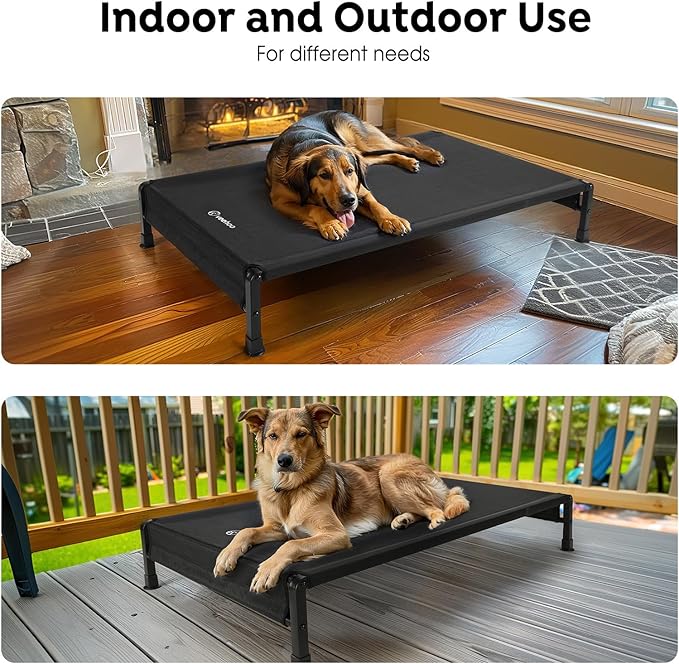Veehoo Cooling Outdoor Dog Bed, Heavy Duty Elevated Pet Bed with Washable & Breathable Teslin Mesh, Non-Slip Silicon Feet, Dog Cot Bed with Support Hem, 47" x 29", Black, CWC2433