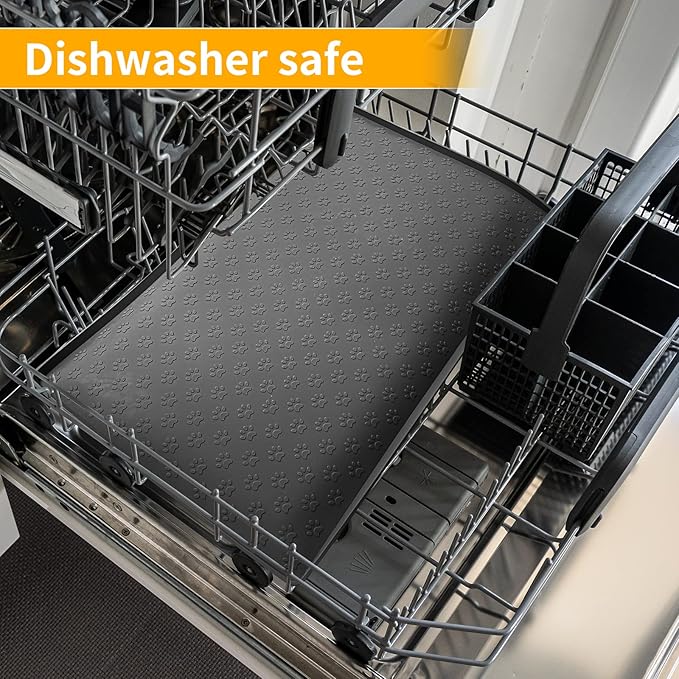 Ptlom Silicone Pet Placemat for Dog and Cat, Waterproof Anti-Slip Pet Feeding Bowl Mats for Food and Water, Small Medium Large Tray Mat Prevent Residues from Spilling to Floor, Black, 31.5" 23.6"