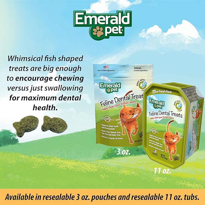 Feline Dental Treats — Tasty and Crunchy Cat Dental Treats Grain Free — Natural Dental Treats to Clean Cat Teeth, Freshen Cat Breath, and Reduce Plaque and Tartar Buildup — Tuna Treats, 11 oz