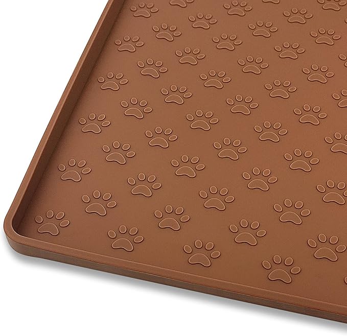 Ptlom Pet Placemat for Dog and Cat, Waterproof Silicone Pet Feeding Bowl Mats for Food and Water, Small Medium Large Dogs Mat Prevent Residues from Spilling to Floor, Brown, 31.5" 23.6"
