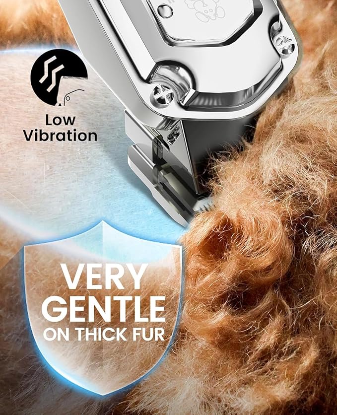 oneisall Dog Clippers for Grooming Thick Hair Professional,Cordless/Low Noise Pet Grooming Kit with Detachable Metal Combs, Rechargeable Heavy-Duty Pet Clippers for Thick/Curly/Fine/Wavy Hair (Sliver)