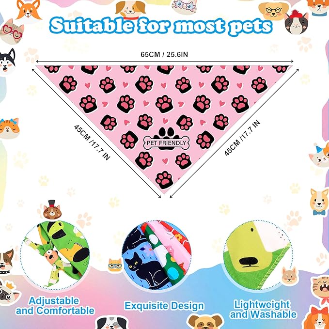 Dog Bandanas Bulk, Adjustable Cat Outfit, Pet Bibs Colorful Triangle Scarf Pet Bandanas for Medium Large Dogs Birthday Costume Decoration (60PCS_Classic)