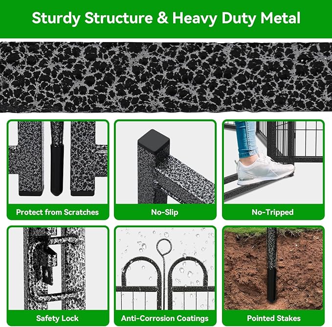 Puppy Playpen 8 Panels Small Dog Fence Outdoor Indoor Use 24" Height Anti-Rust with Doors Portable Dog Play Pen for RV Camping Yard, Total 15FT, 17 Sq.ft, Snowy Black