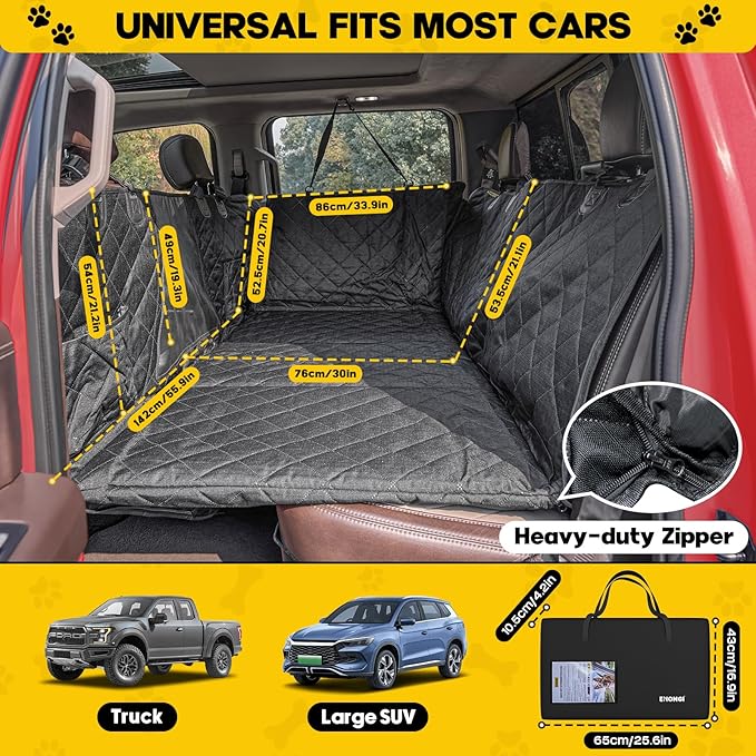 Tough Truck Dog Seat Cover for Back Seat, Dog Hammock for Car Extender with Hard Bottom,Rip-Stop 100% Waterproof Pet Seat Protector for F150/RAM1500/Silverado