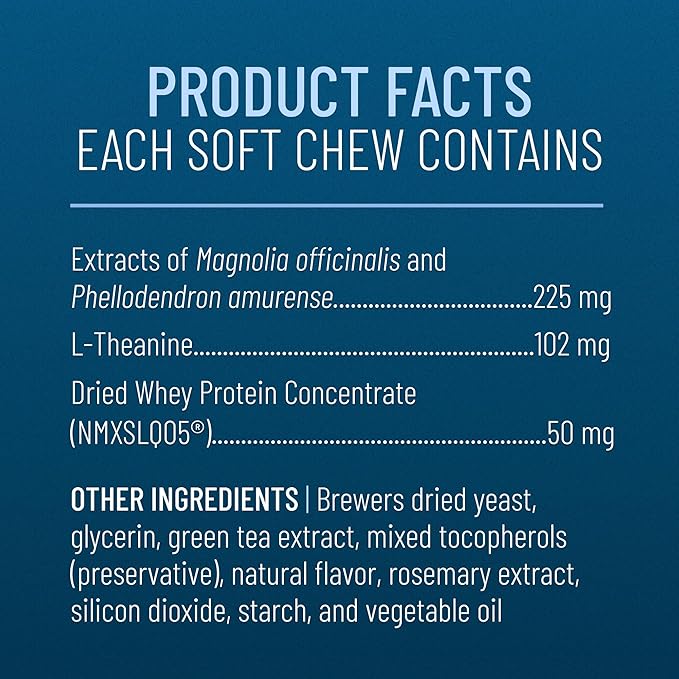 Nutramax Solliquin Calming Behavioral Health Supplement for Large Dogs - with L-Theanine, Magnolia/Phellodendron, and Whey Protein Concentrate, 75 Soft Chews